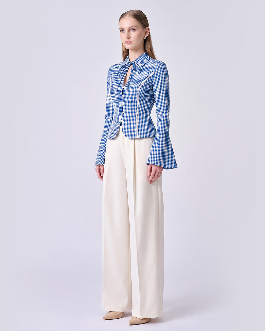 CHARLOTTE Blue Gingham Tailored Top
