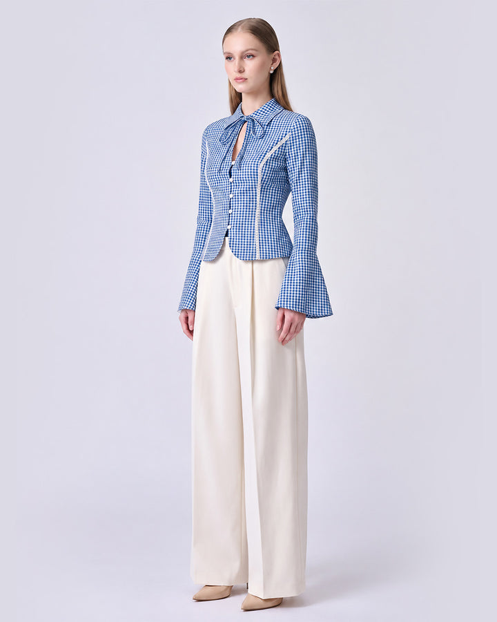 CHARLOTTE Blue Gingham Tailored Top