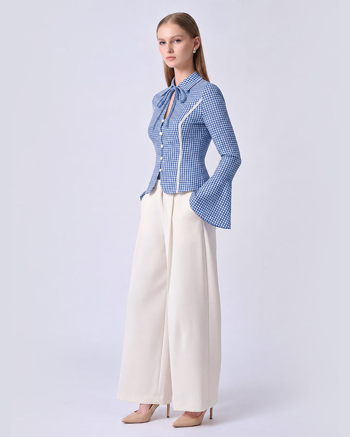 CHARLOTTE Blue Gingham Tailored Top