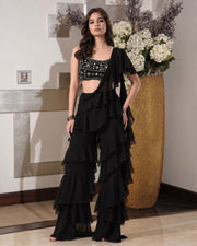 ASMAIRA Black Indo-Western Ruffle Set