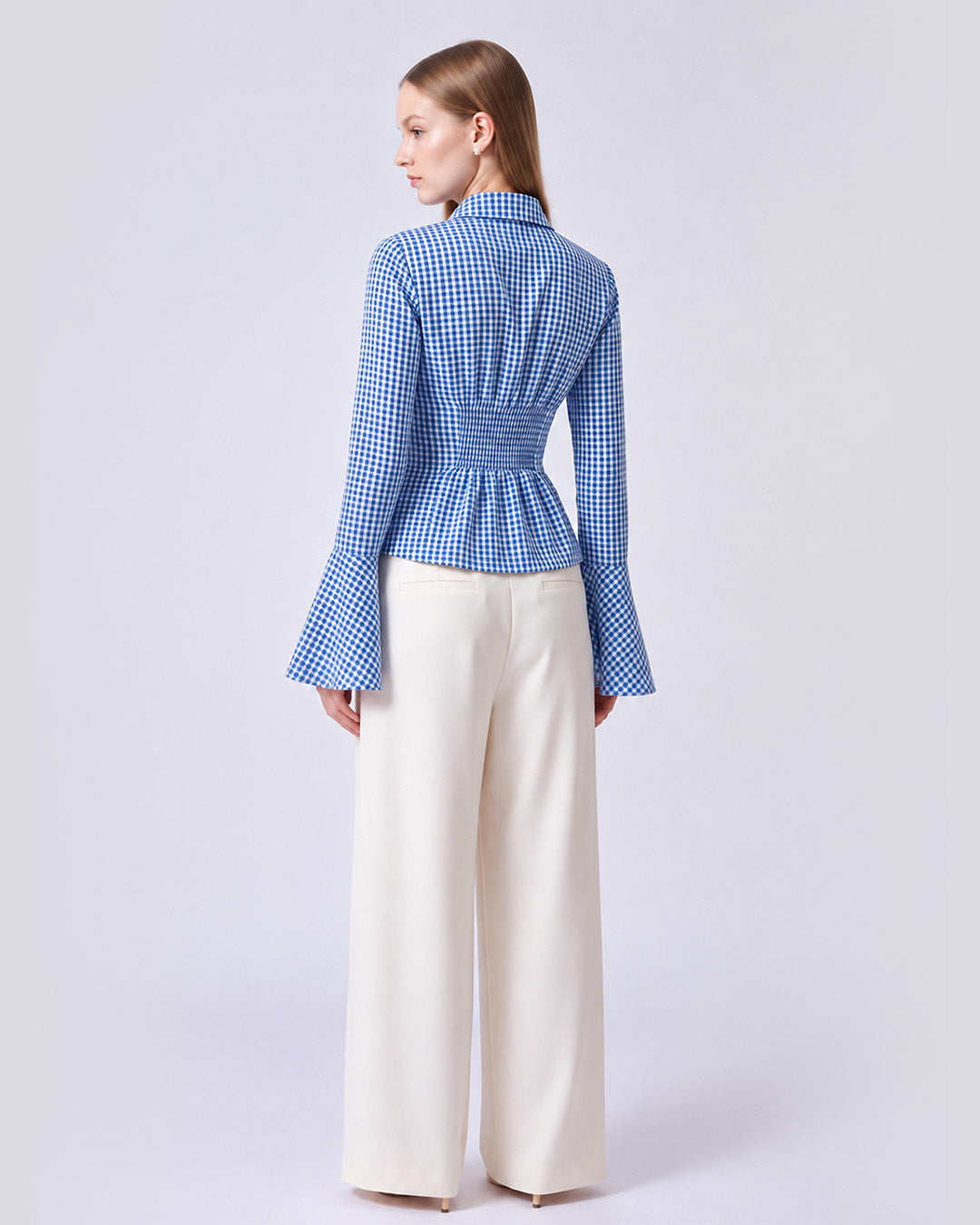 CHARLOTTE Blue Gingham Tailored Top