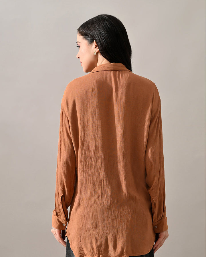 Caramel Crinkle Cotton Shirt (Brown)