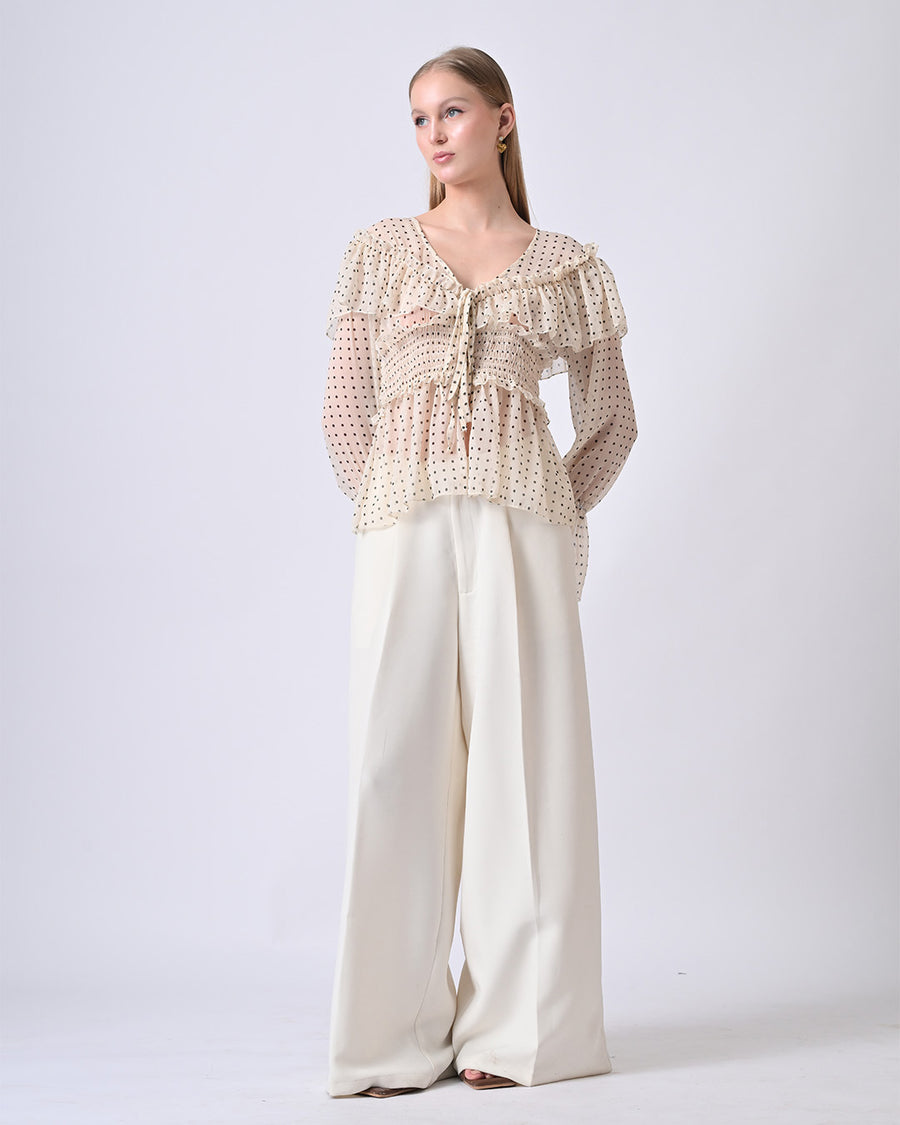 ESME POLKA DOT CHIFFON TOP (Beige)