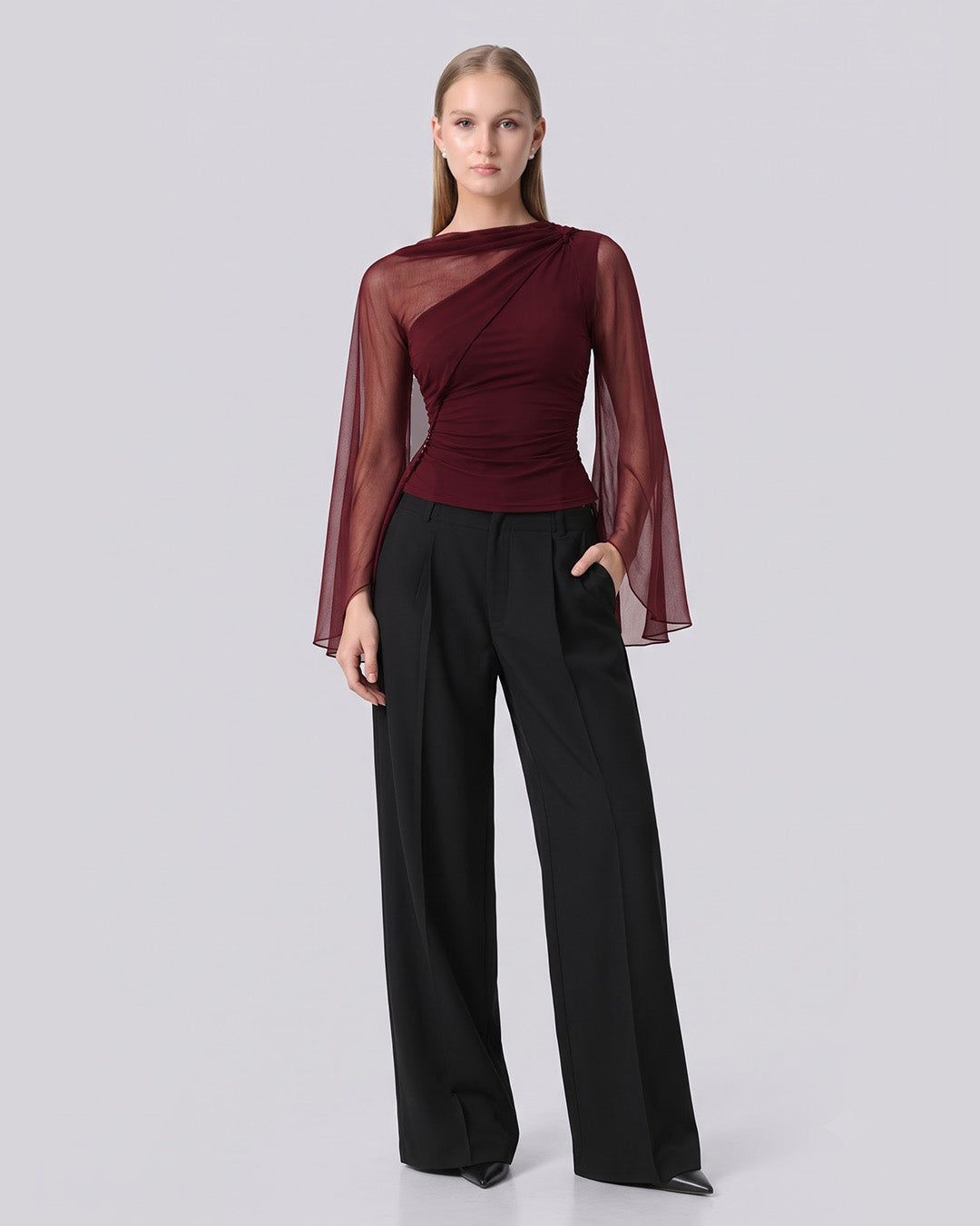 MAEVE Ruched Asymmetric Wine Top