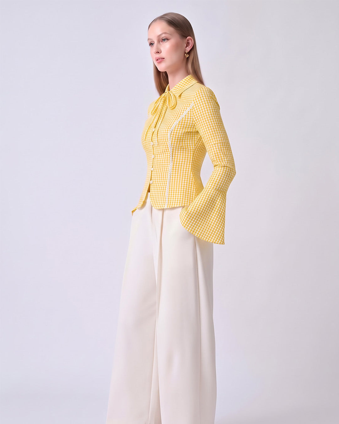 CHARLOTTE Yellow Gingham Tailored Top