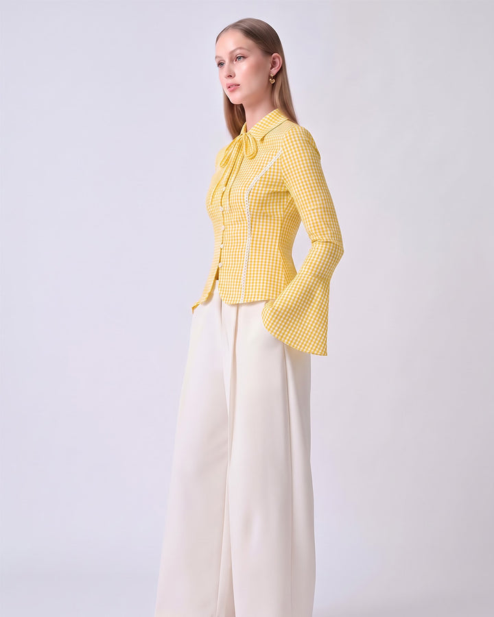 CHARLOTTE Yellow Gingham Tailored Top