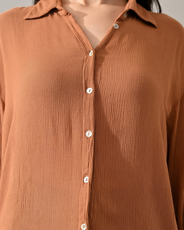 Caramel Crinkle Cotton Shirt (Brown)