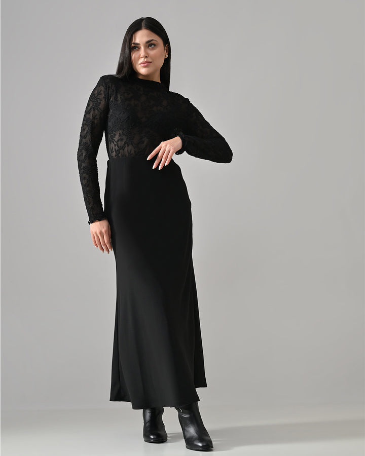 AUGUST BLACK A-LINE LONG SKIRT (BLACK)