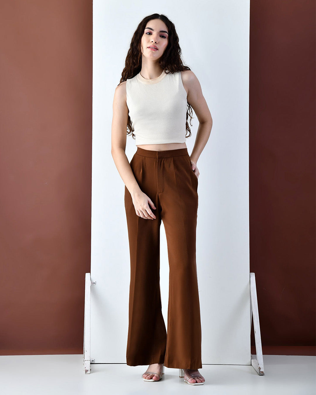 Opal Italian Crepe Trousers (Brown)