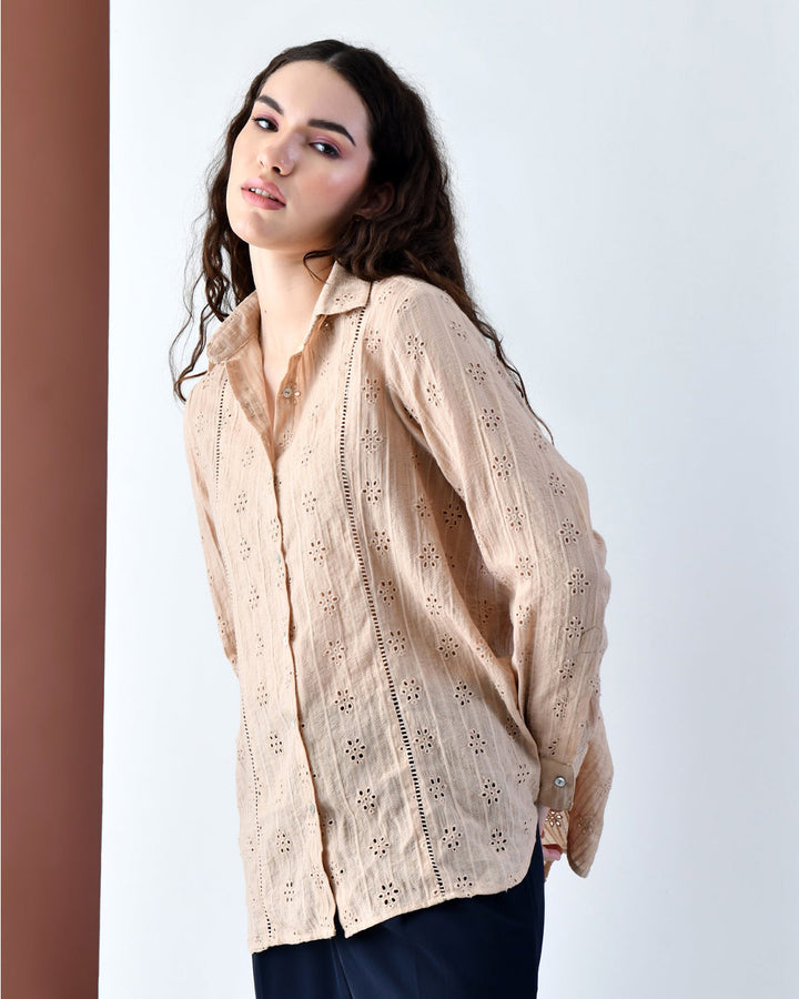 Rebecca Schiffli Casual Shirt (Beige)