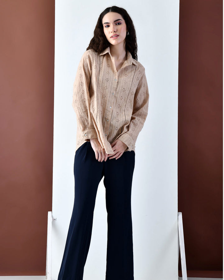 Rebecca Schiffli Casual Shirt (Beige)