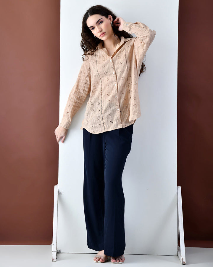 Rebecca Schiffli Casual Shirt (Beige)