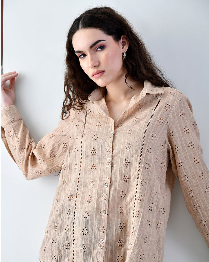 Rebecca Schiffli Casual Shirt (Beige)