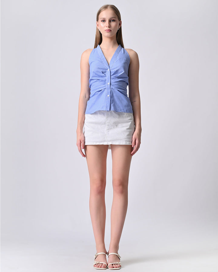 NORI HALTER NECK STRIPED TOP (Blue)