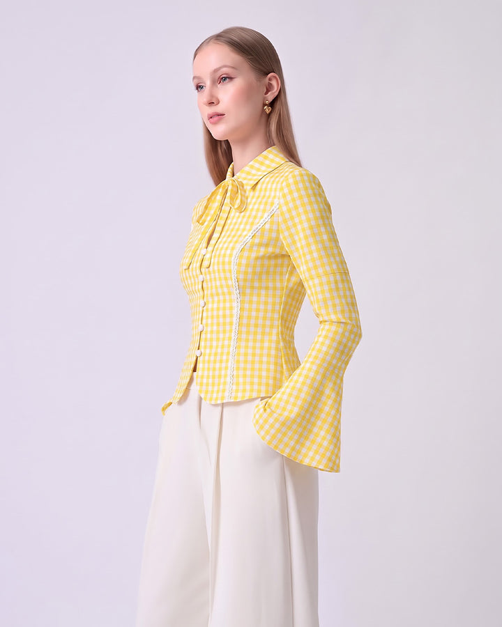 CHARLOTTE Yellow Gingham Tailored Top