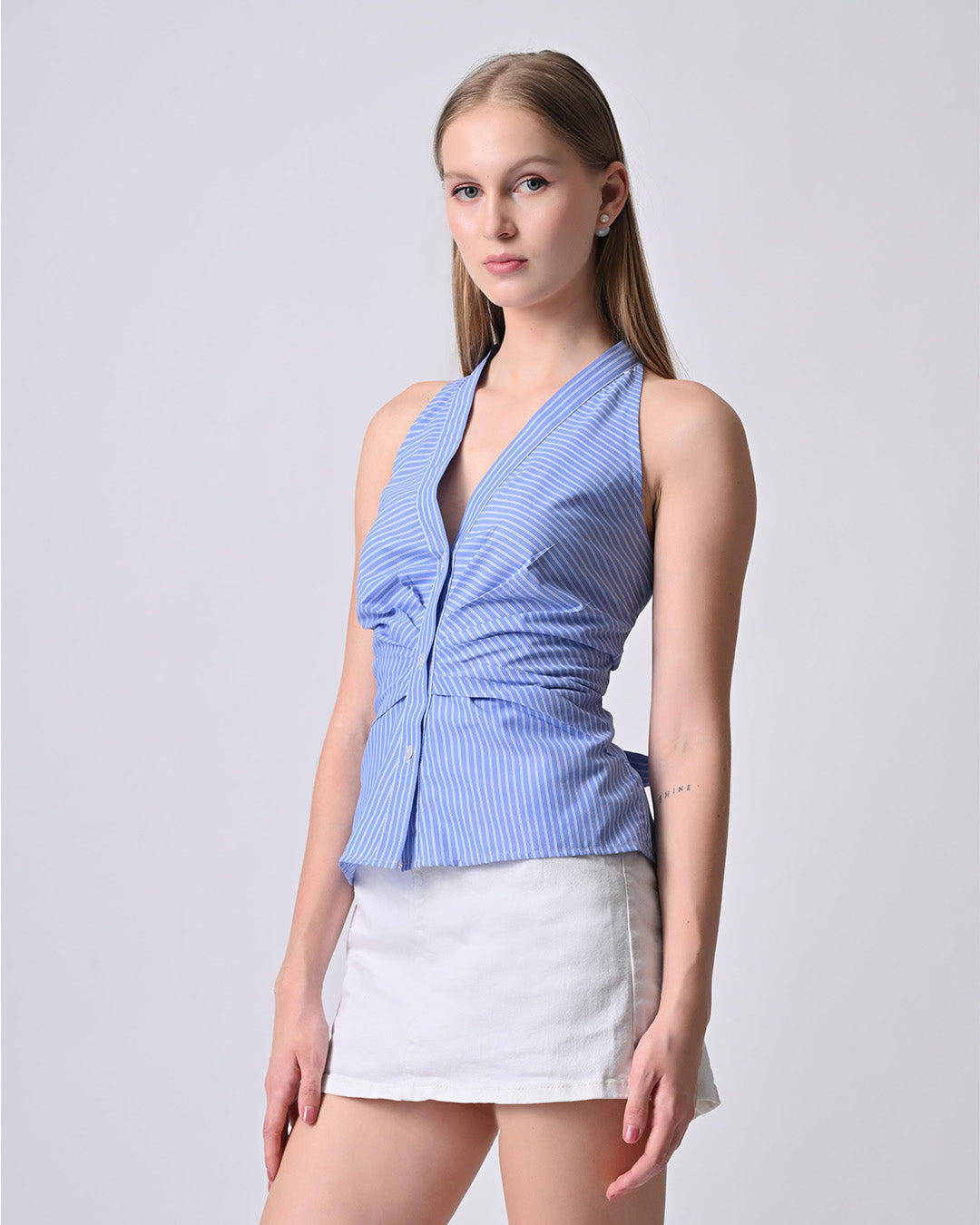 NORI HALTER NECK STRIPED TOP (Blue)
