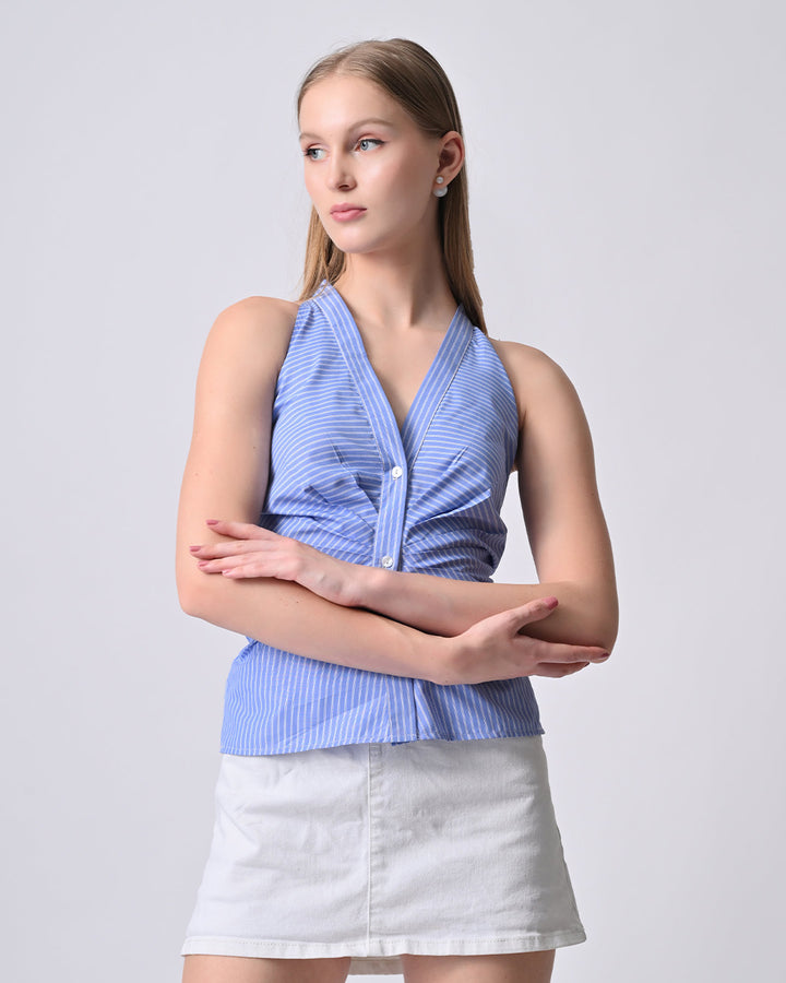 NORI HALTER NECK STRIPED TOP (Blue)