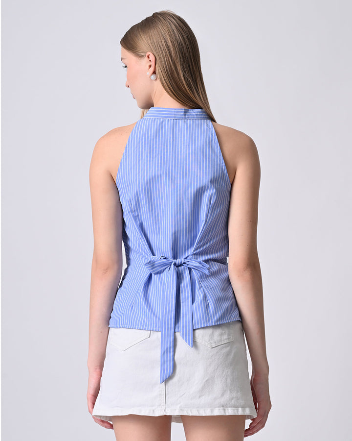 NORI HALTER NECK STRIPED TOP (Blue)