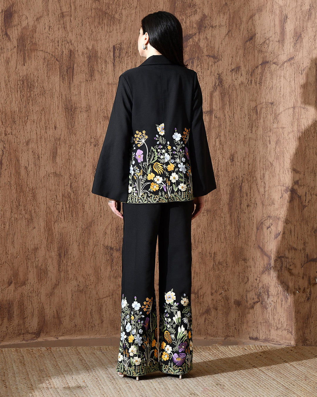 Rosalie Embroidered Banana Crepe Co-ord Set (Black)
