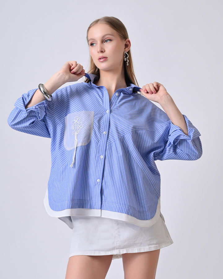 TAYLOR OVERSIZED STRIPED SHIRT (Blue)