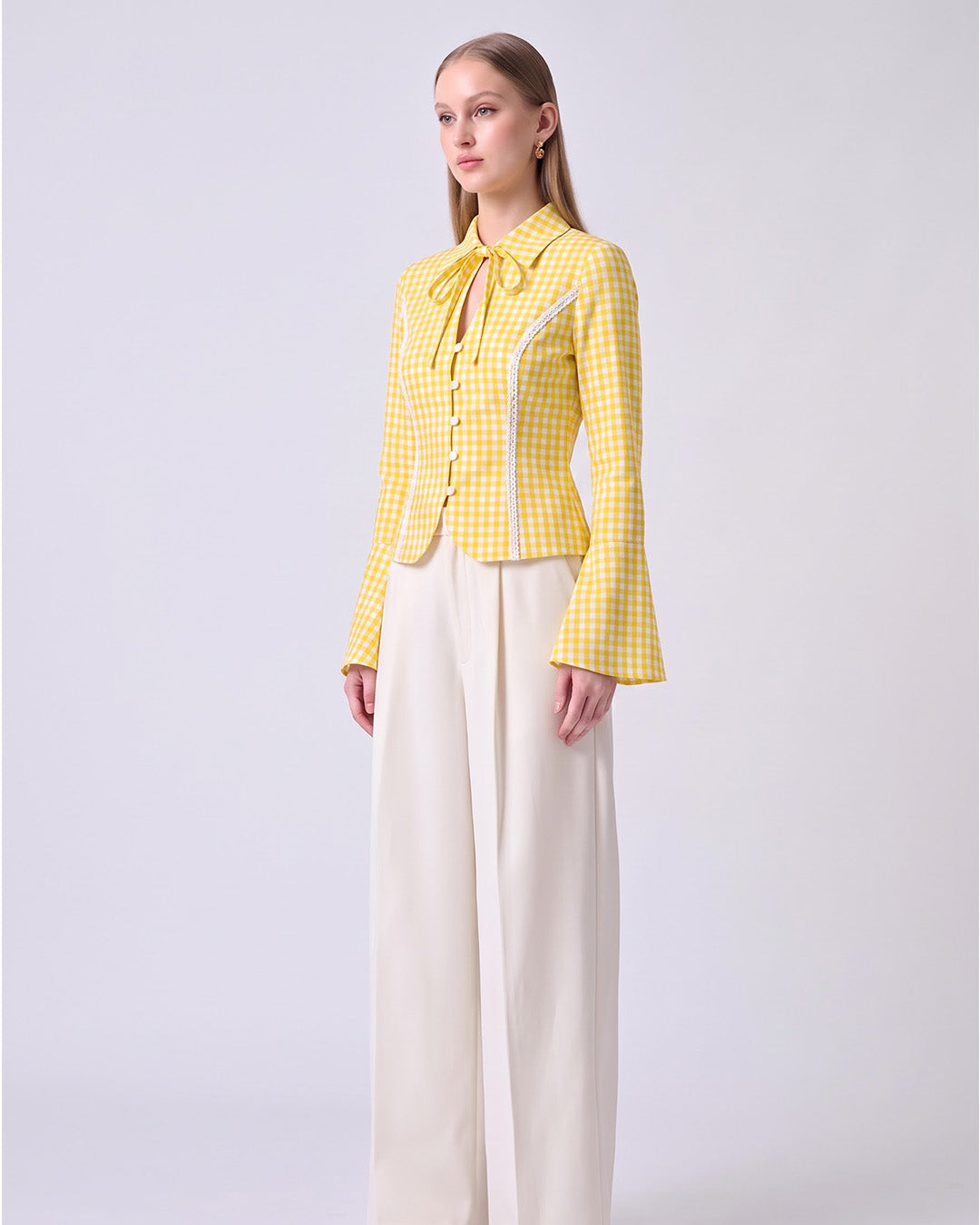 CHARLOTTE Yellow Gingham Tailored Top