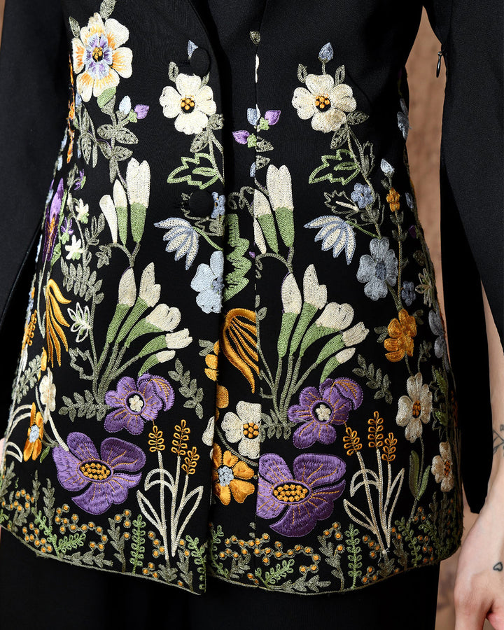 Rosalie Embroidered Banana Crepe Co-ord Set (Black)