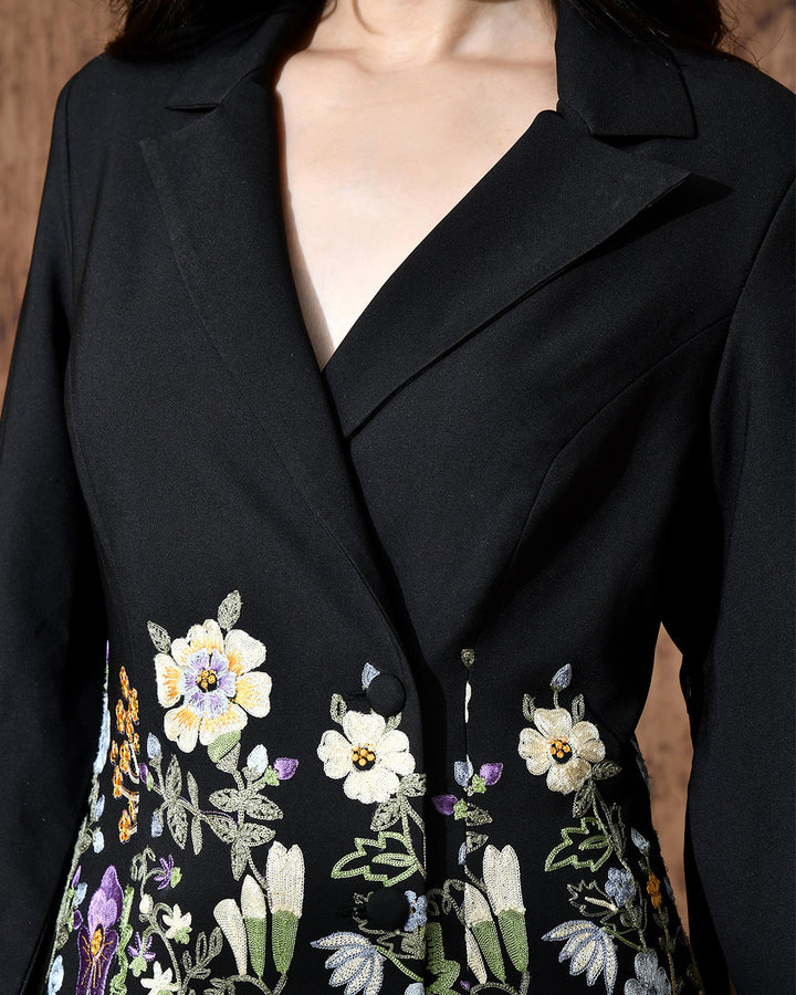 Rosalie Embroidered Banana Crepe Co-ord Set (Black)