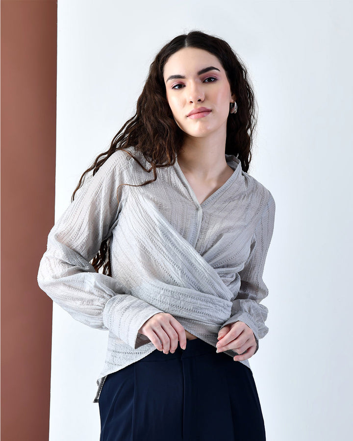Pixie Wrap Textured Shirt (Grey)