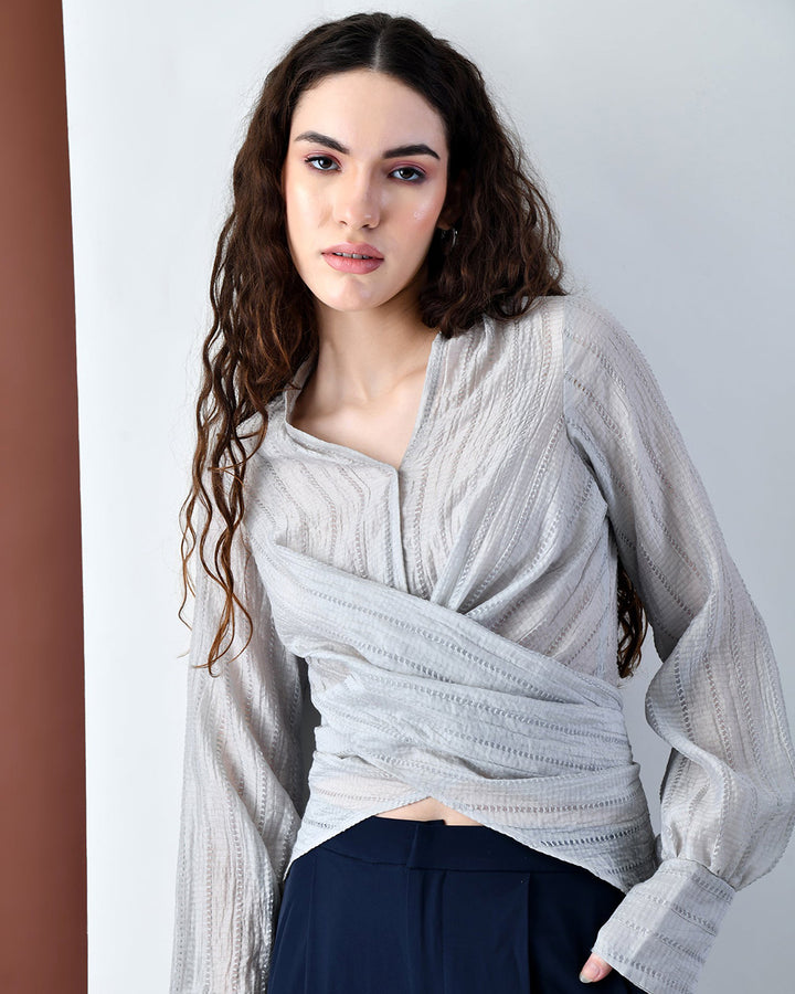 Pixie Wrap Textured Shirt (Grey)