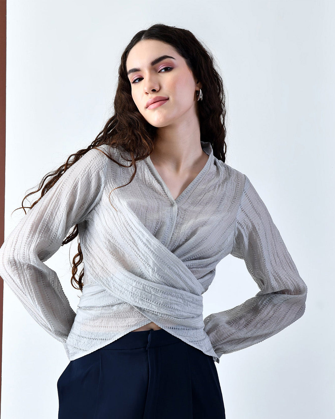 Pixie Wrap Textured Shirt (Grey)