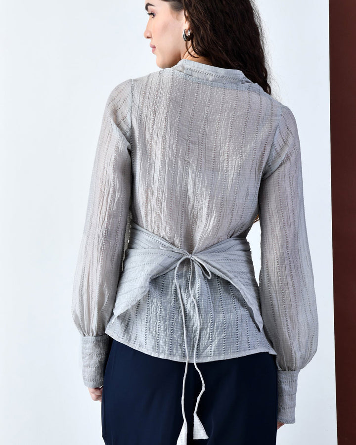 Pixie Wrap Textured Shirt (Grey)