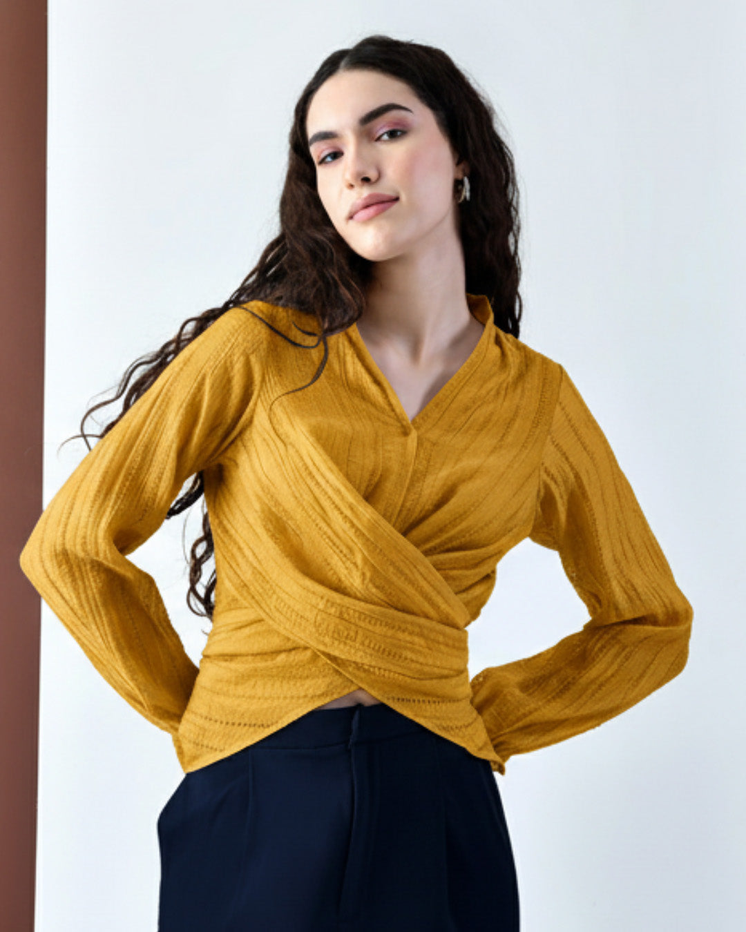 Pixie Wrap Textured Shirt (Mustard)
