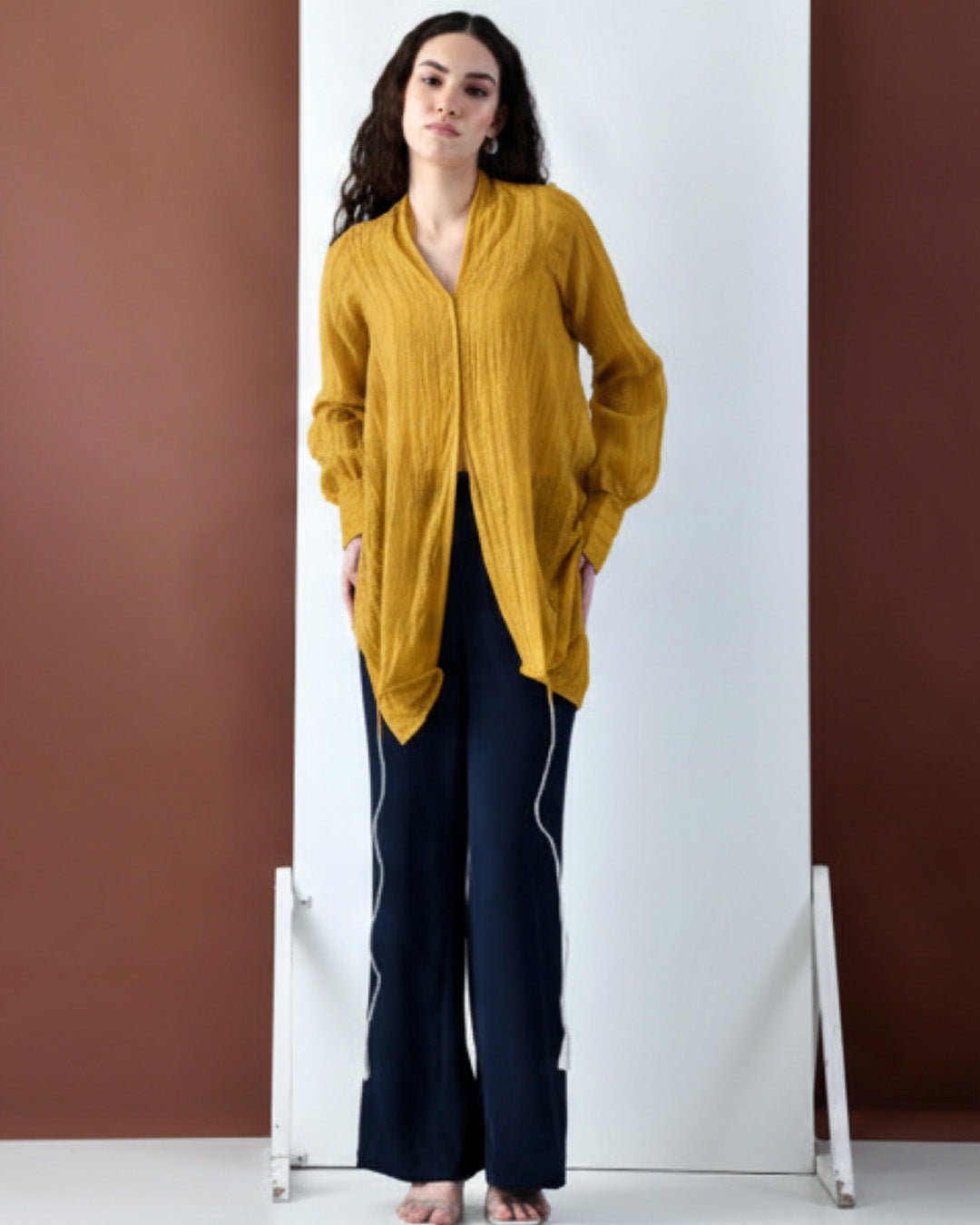 Pixie Wrap Textured Shirt (Mustard)