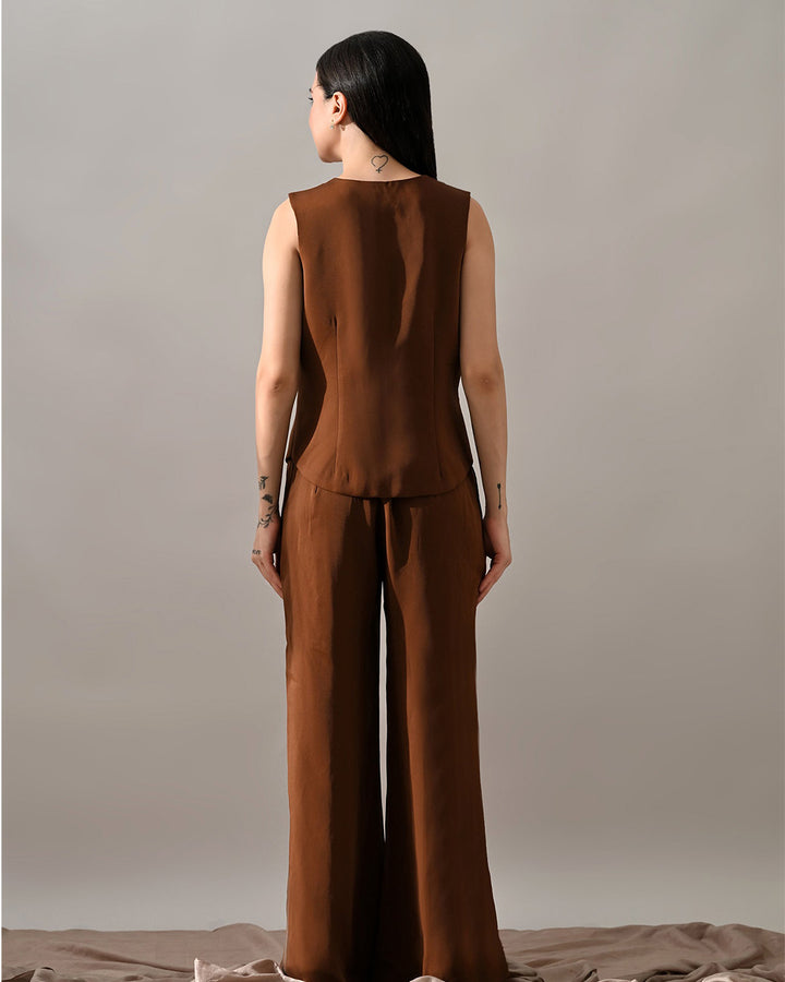 Eira Brown Crepe Co-ord Set (Brown)