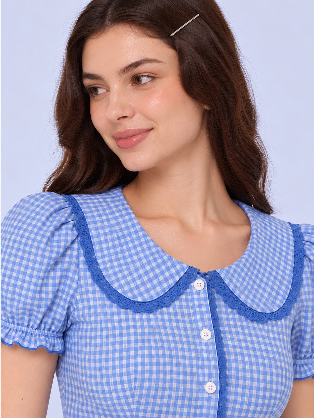 SKY GINGHAM  TOP