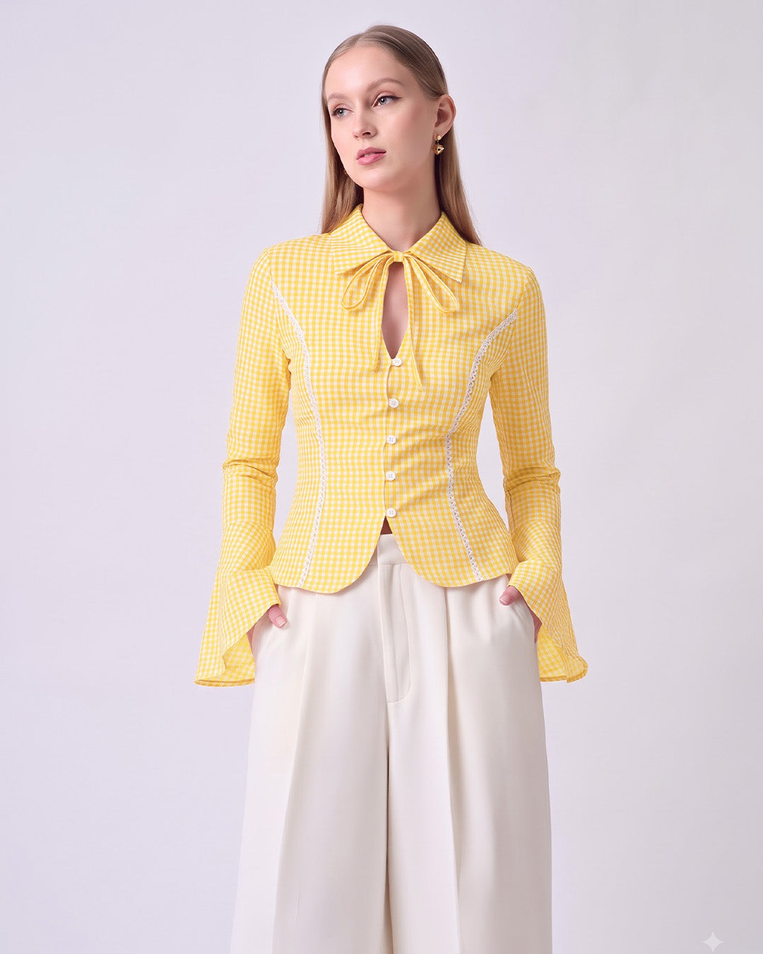 CHARLOTTE Yellow Gingham Tailored Top