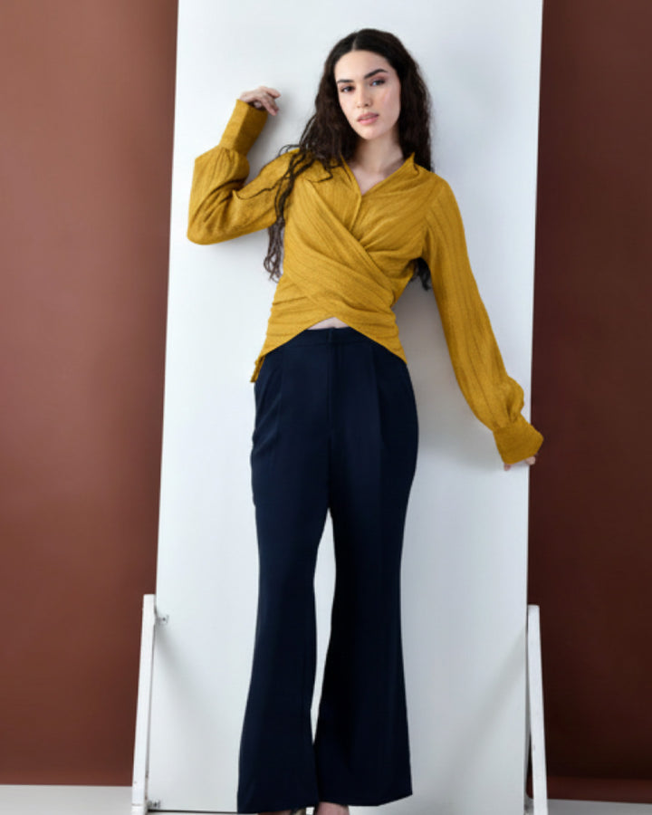 Pixie Wrap Textured Shirt (Mustard)