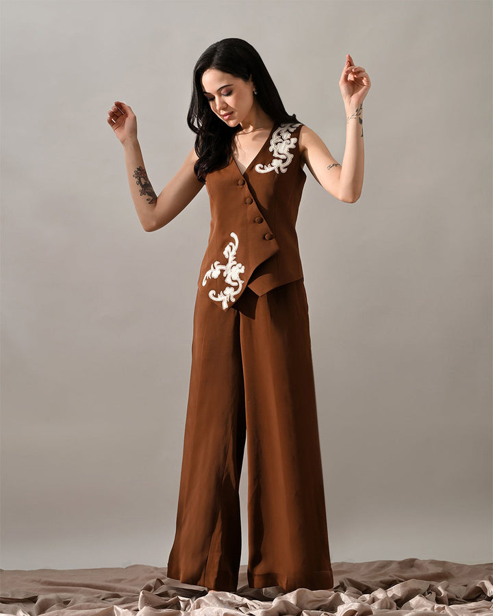 Eira Brown Crepe Co-ord Set (Brown)