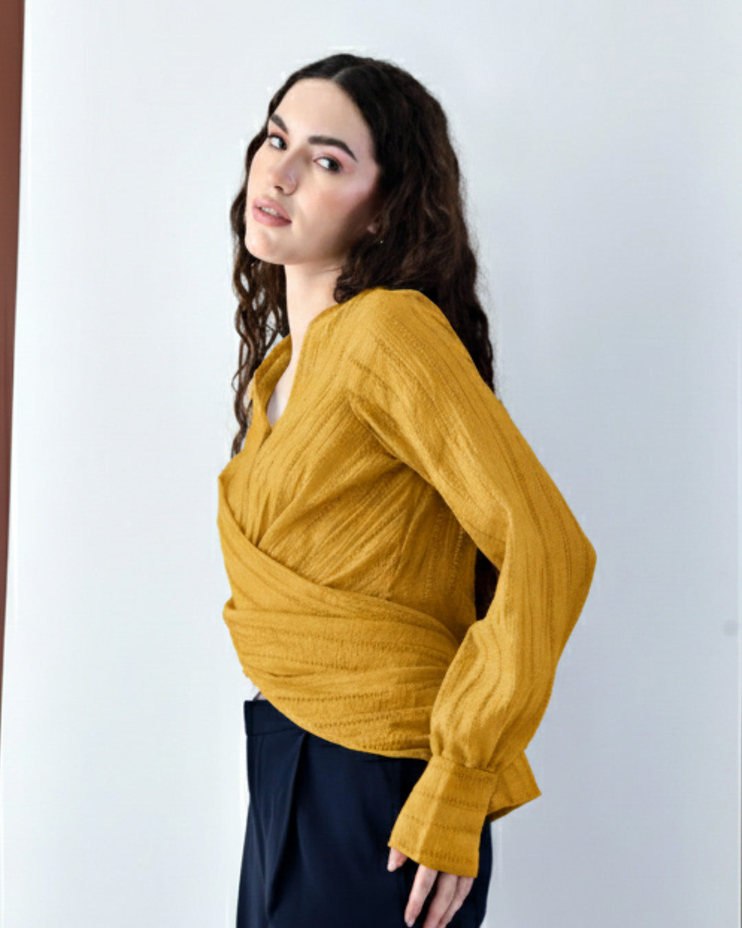 Pixie Wrap Textured Shirt (Mustard)