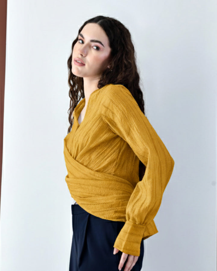 Pixie Wrap Textured Shirt (Mustard)