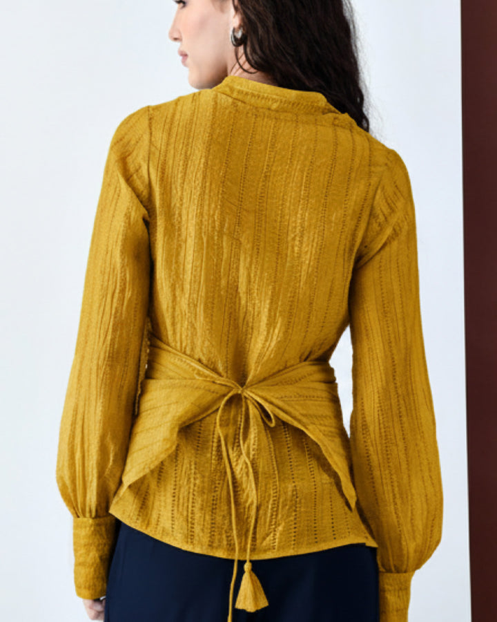 Pixie Wrap Textured Shirt (Mustard)