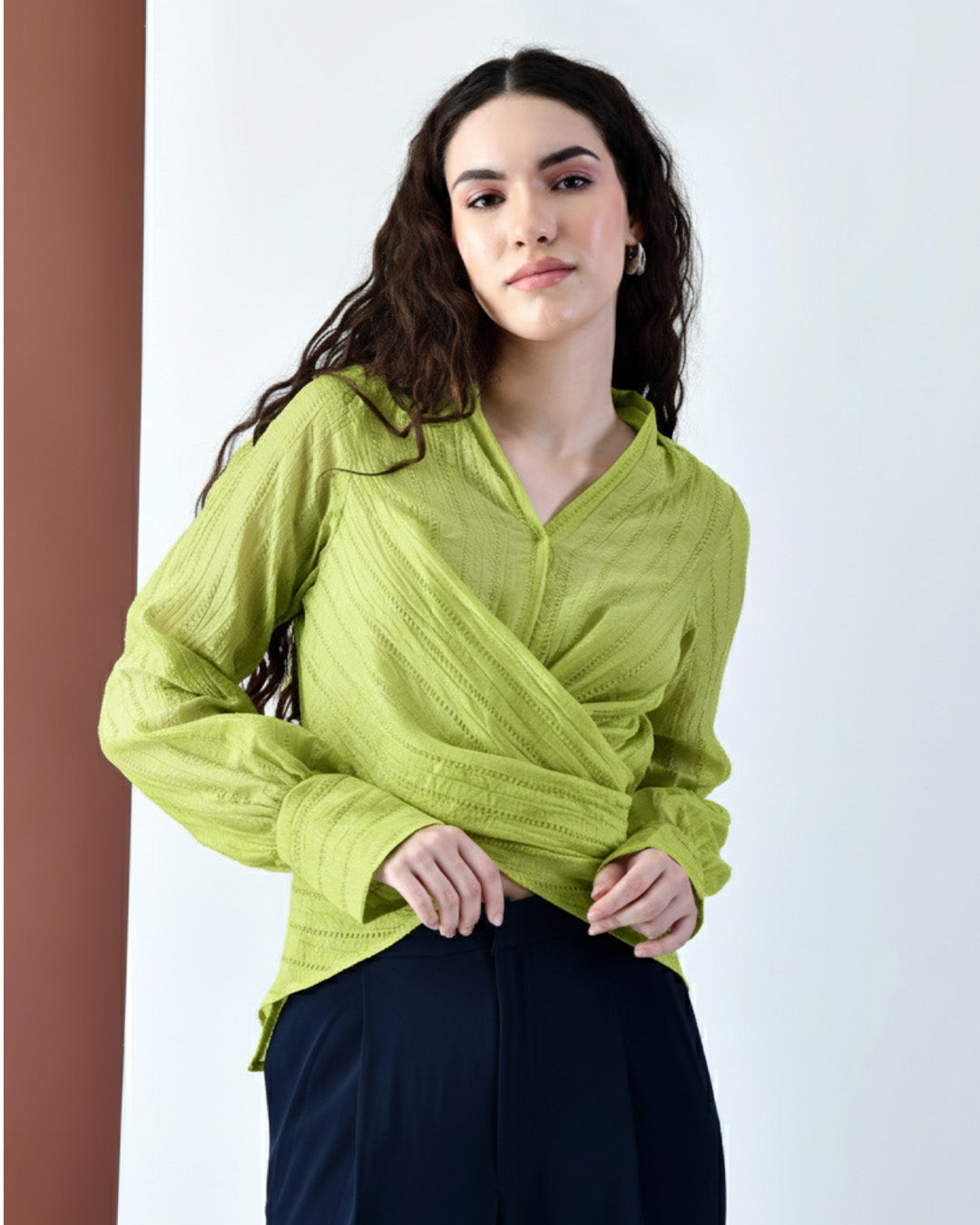 Pixie Wrap Textured Shirt (Lime)