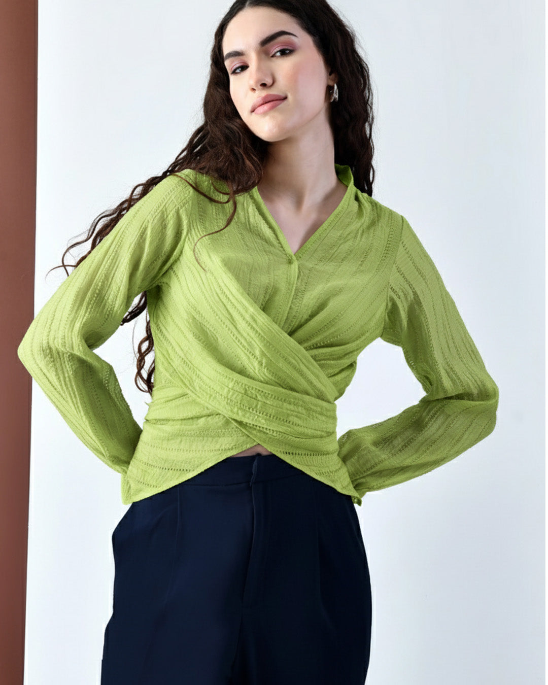 Pixie Wrap Textured Shirt (Lime)