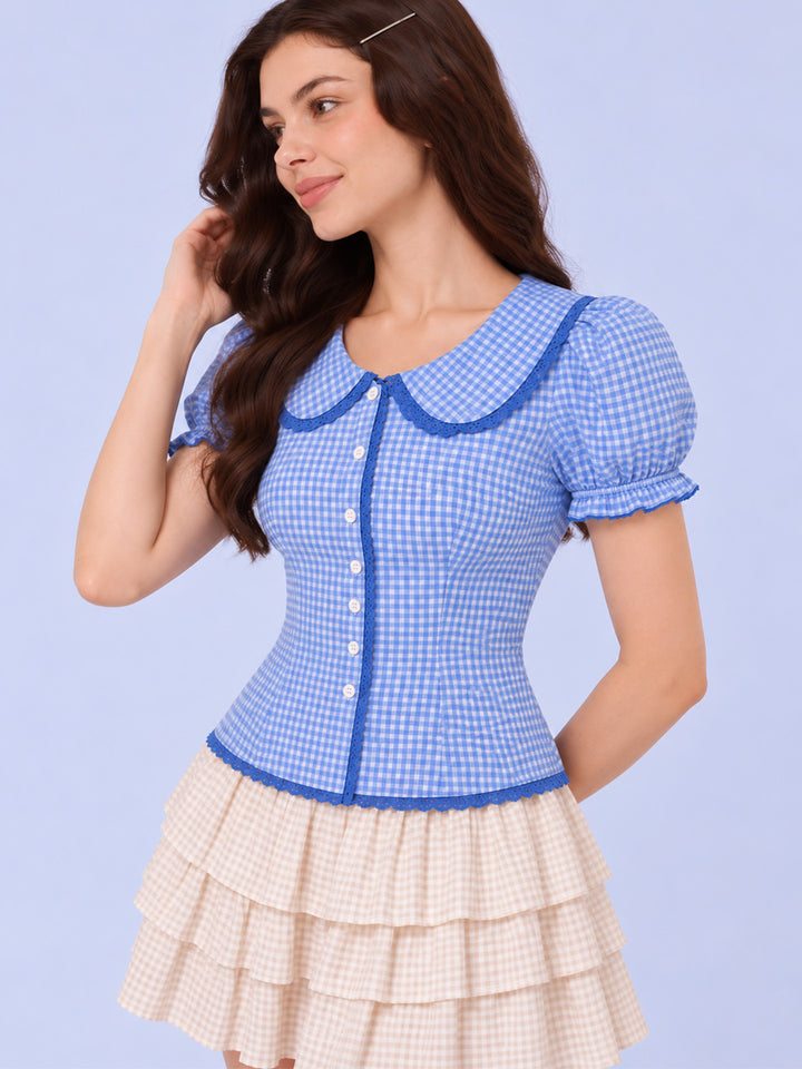 SKY GINGHAM  TOP