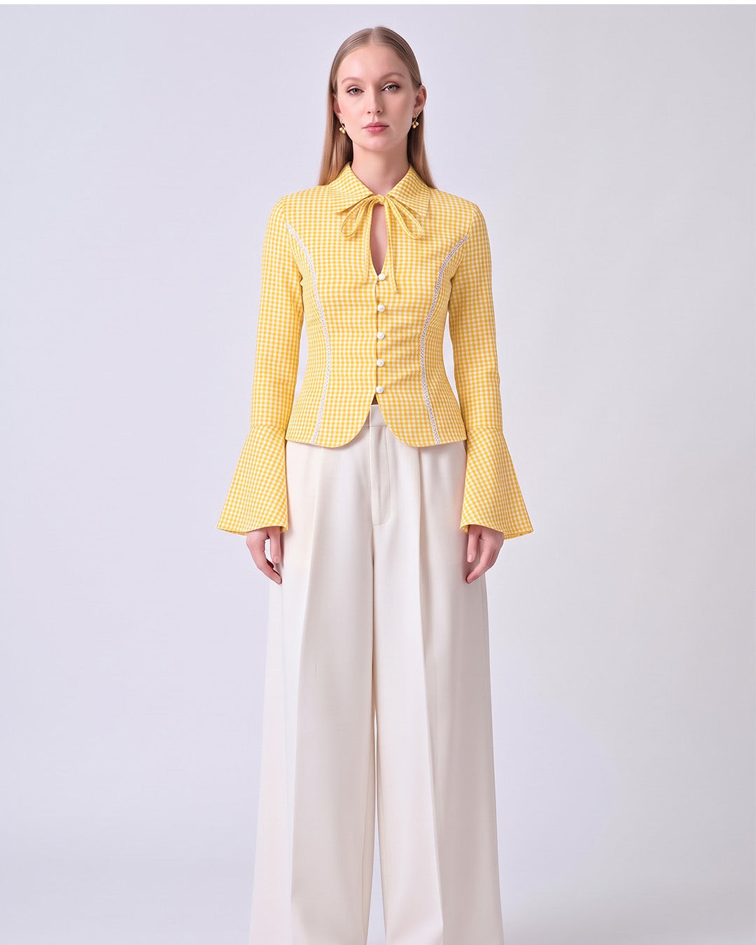 CHARLOTTE Yellow Gingham Tailored Top