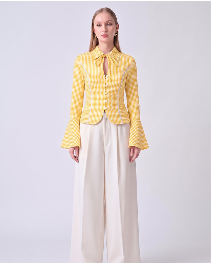 CHARLOTTE Yellow Gingham Tailored Top