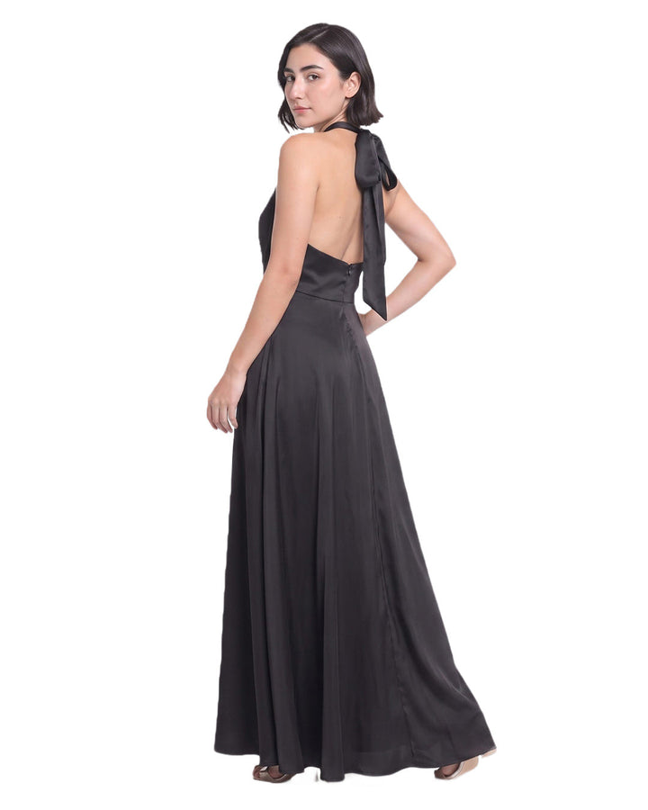 SAMAIRA, Tailored Fit Satin Western Wear Dress (Black)