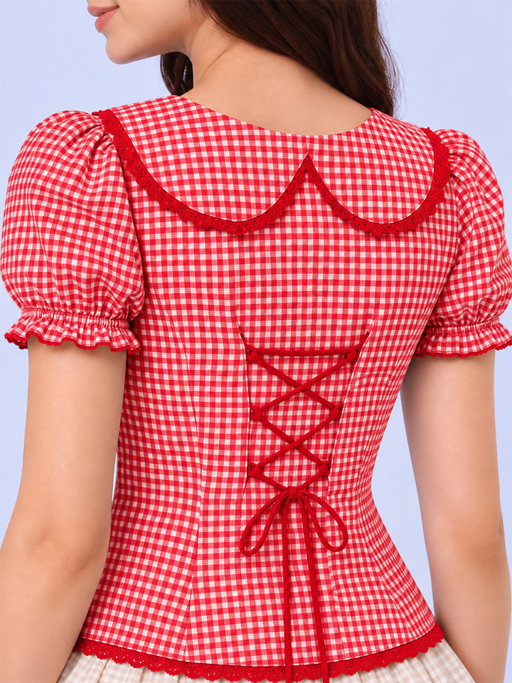 SKY GINGHAM Red TOP