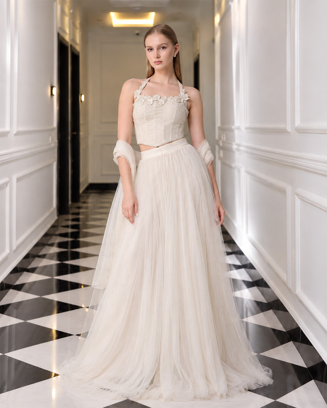 SELENE Ivory Mesh Lehenga Set