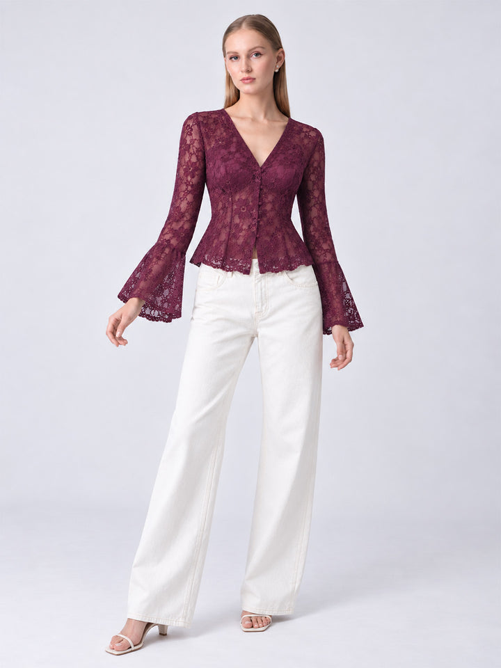 AYELET Lace Flared Sleeve Top